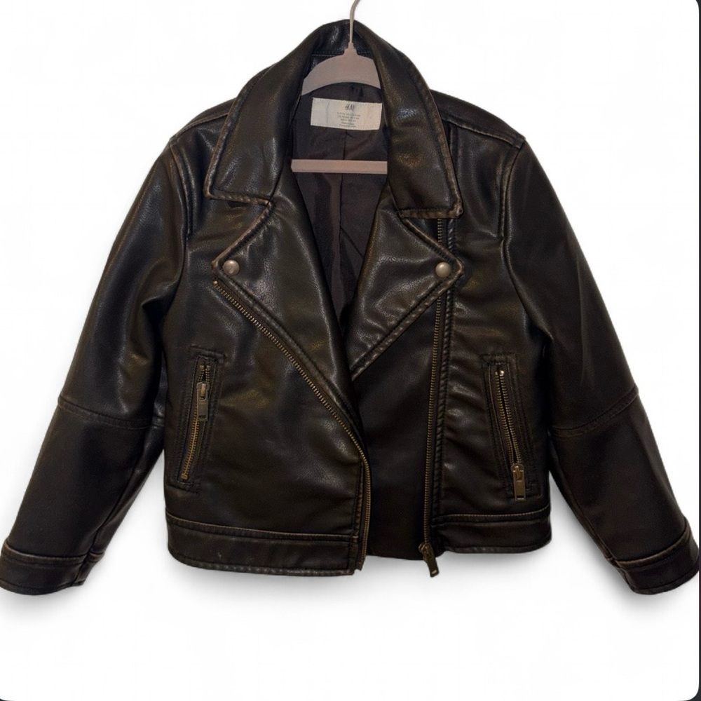 H&M Kids Dark Brown Faux Leather Biker Jacket- SZ 6